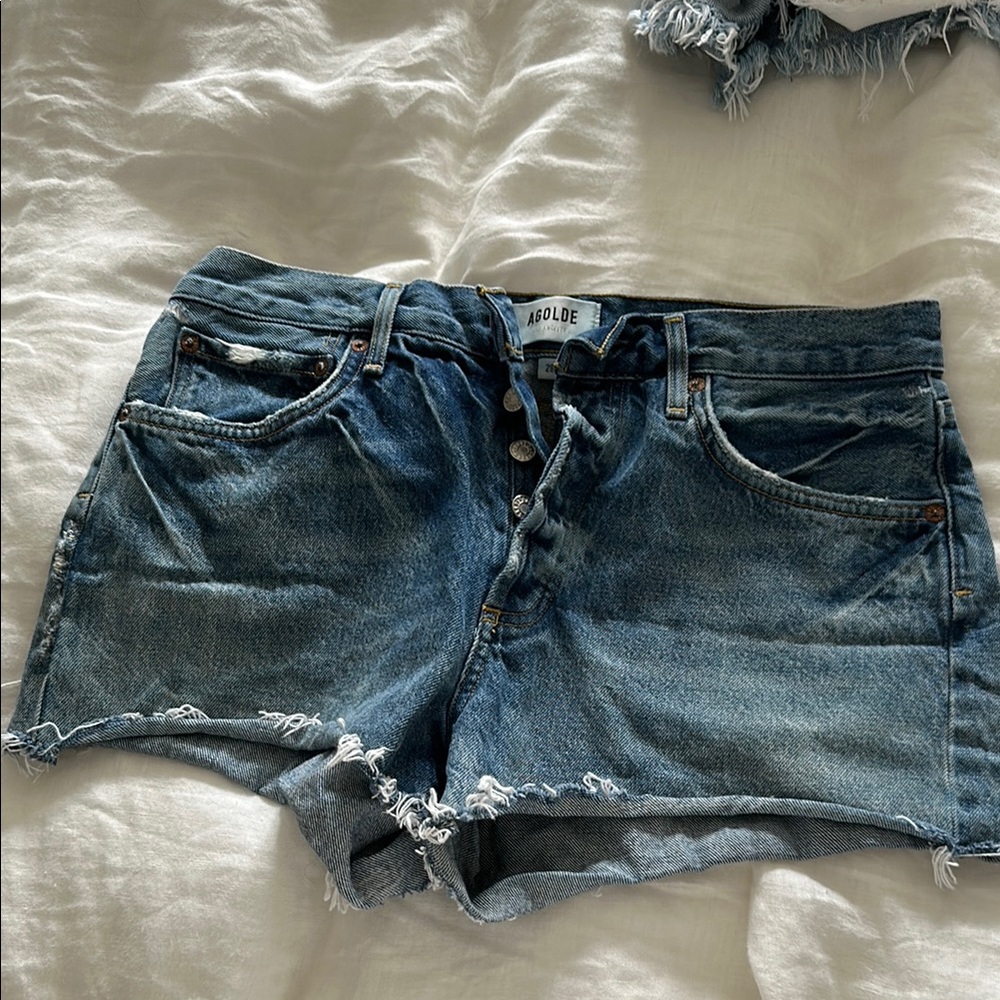 Agolde Blue Jean Shorts Distressed Cut-Off